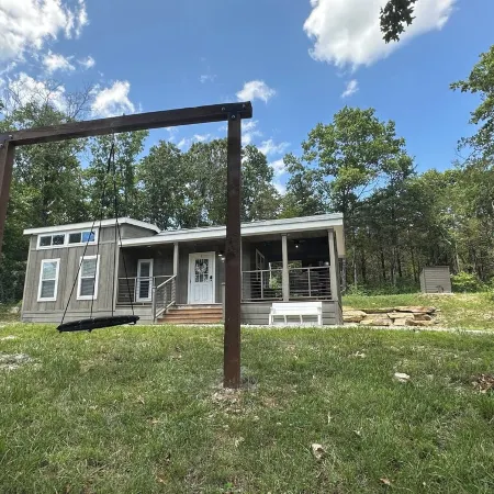 Branson Tiny Home on 52 Acres w/ Private Stocked Pond 1/4 mile hike from home!