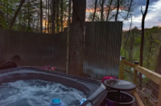 The Not SO “Tiny” Couple’s Cabin. 5 Minutes to Downtown with Hot Tub & Fire Pit