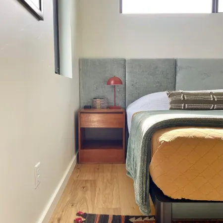 Sunlit loft with fireplace and king bed