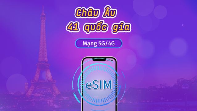 Châu Âu (33 quốc gia) | eSIM 5G/4G | Vé ngày/Gói tổng | Tính cước theo ngày tự nhiên | 1-90 ngày | Mã QR