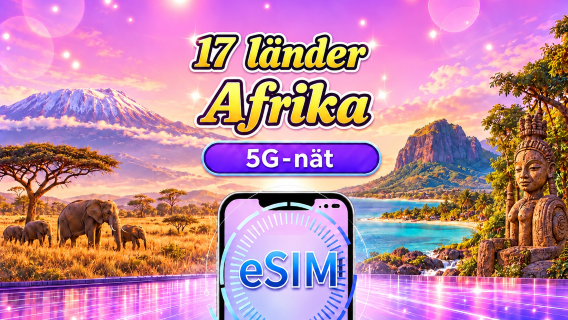 17 afrikanska länder | 5G/4G eSIM | Stöder Google Maps, TikTok och ChatGPT | Dagliga dataplaner / Totala dataplaner | Fakturering dygnet runt | 1–30 dagar | QR-kod