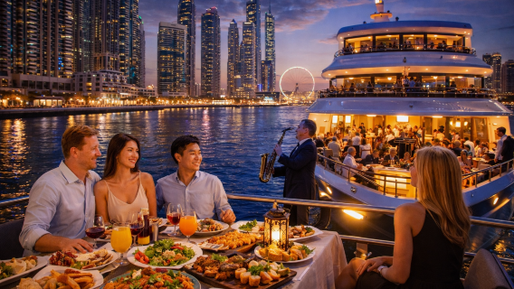 Crucero con cena en Dubái Xclusive Marina con bufet internacional y música en directo