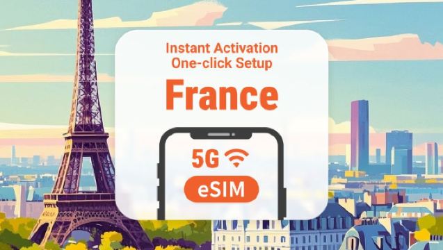 Pacote de dados 5G eSIM na França | Obtenha o código instantaneamente após o pedido, sem espera por entrega | Ativação rápida com um clique | Código QR