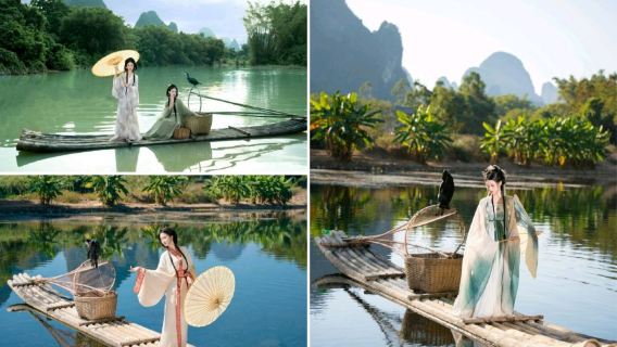 Guilin-Yangshuo Hanfu-fotografie-ervaring (Hanfu-huur + optionele fotograaf voor buitenopnames + prachtige en diverse kostuums + uitstekende service + hoogwaardige kleding + bamboevlot-ervaring)