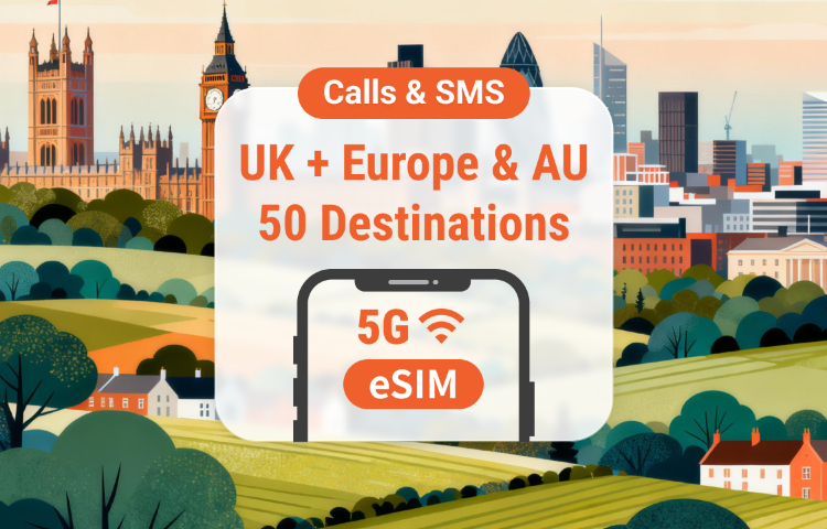Europe 50 Pays 5G eSIM | Appels & SMS • Données Illimitées au Royaume-Uni | 30 Jours | Code QR