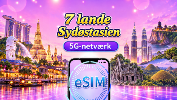 Sydøstasien (7 lande) | 5G/4G eSIM | Daglig pakke/Data pakke | 24-timers fakturering | 1 - 30 dage | QR-kode