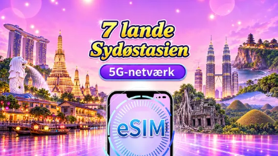 Sydøstasien (7 lande) | 5G/4G eSIM | Daglig pakke/Data pakke | 24-timers fakturering | 1 - 30 dage | QR-kode
