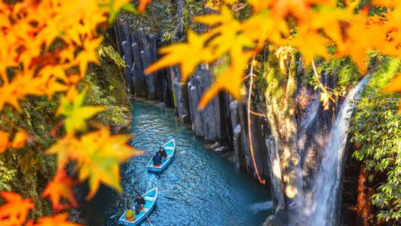 【九州四大美景遊覧船ワンデーツアー】高千穂トロッコ・阿蘇火山|熊本往復