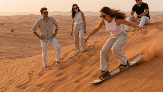 Dubai Desert Safari: Dune Bashing, Sandboarding, Camel Ride & Live Shows with BBQ Dinner