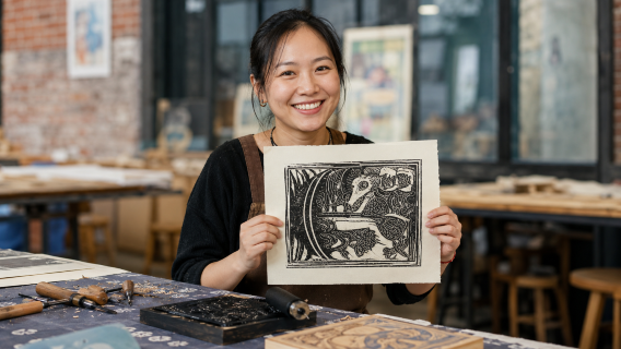 Shanghai M50 Creative Park · Jiama woodcut printmaking experience + English guide/optional pickup service