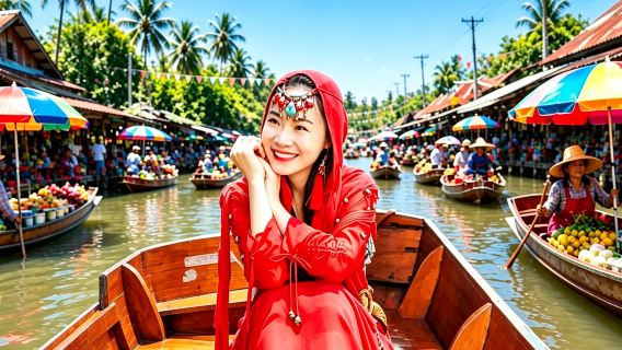 Limited-time offer: 1-day tour to Damnoen Saduak floating market and Maeklong Railway Market | Premium travel option
