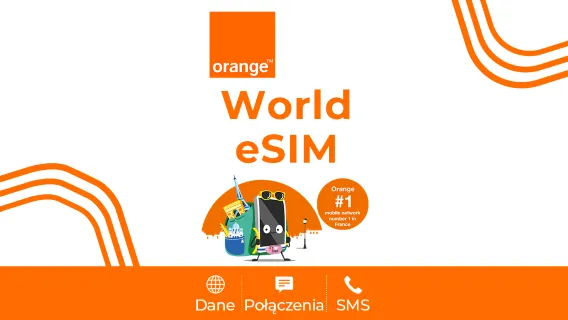 Orange eSIM świat | 4G/LTE | Połączenia głosowe + SMS | Pakiet 50 MB-20 GB na 31 dni | Rozliczenie wg dni kalendarzowych | Kod QR