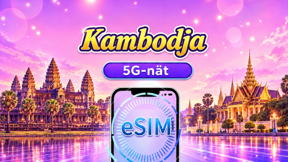Kambodja | 4G/5G eSIM | Dagspaket/Datapaket | 24-timmars avgift | 1–30 dagar | QR-kod