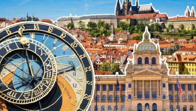 Istana Prague dan Orloj dengan Muzium Negara atau Quarter Yahudi
