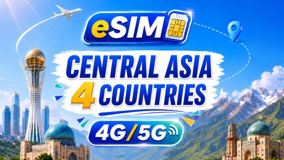 Central Asia four countries 5G/4G eSIM | Supports all AI & TikTok | 500MB/day - total 100GB | 24 hr billing | QR code