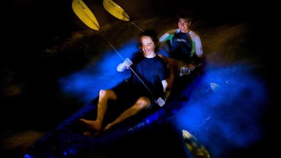 Erleben Sie Sonnenuntergang und biolumineszentes Plankton bei einer nächtlichen Kajaktour in der Lan-Ha-Bucht ab Cat Ba.