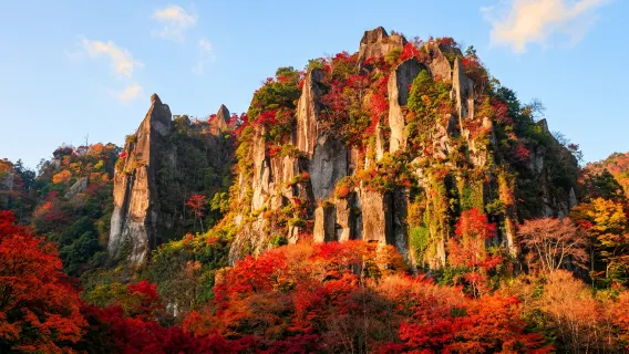 Perjalanan satu hari melihat daun maple musim gugur di Beppu Kyushu Jepang: Yufuin · Kuil Kamado · Neraka Laut · Lembah Yabakei