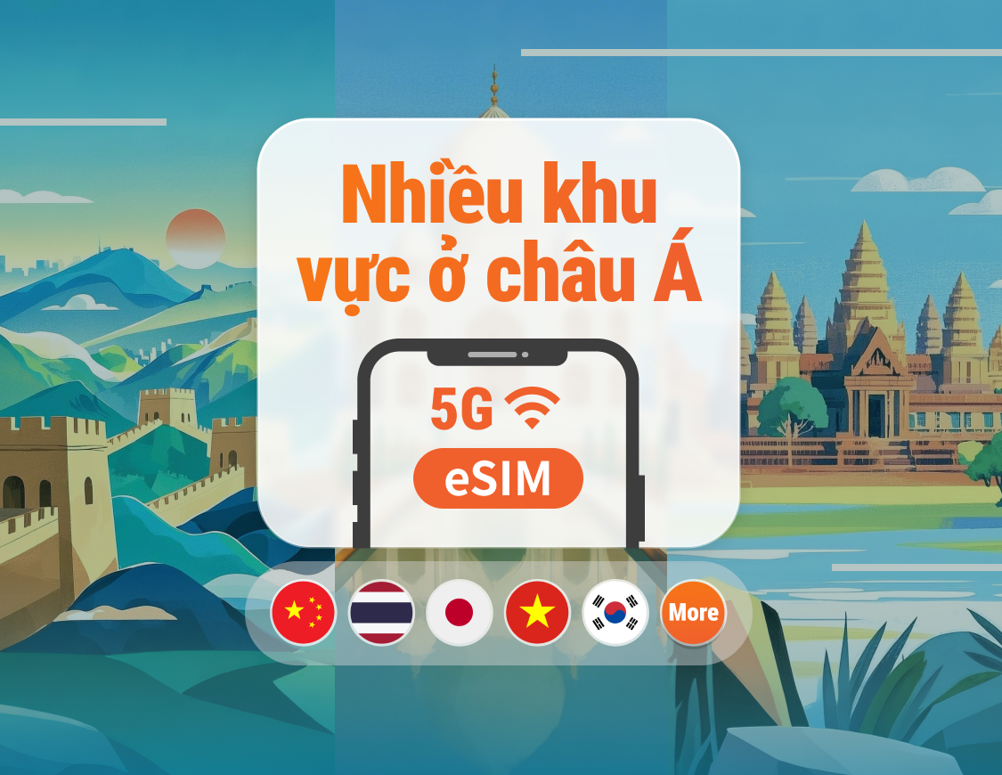 eSIM 5G 9 điểm đến Châu Á | Nhật Bản, Thái Lan, Indonesia, Hàn Quốc & nhiều nơi khác | ChatGPT | 1–30 ngày | Mã QR tức thì
