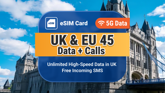 Reino Unido 5G eSIM | Datos ilimitados de alta velocidad en la red EE | Incluye número de teléfono, llamadas y SMS gratis | Activación instantánea con código QR
