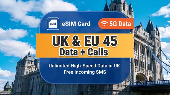 UK EE 5G eSIM+EU 44 | Unlimited Data with Calls & SMS | 15 / 30 Days | Instant QR