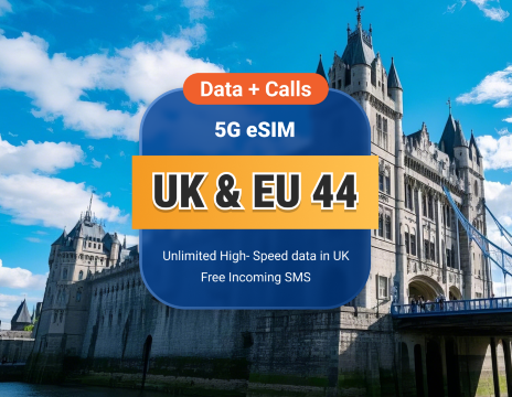 UK EE 5G eSIM+EU 44 | Unlimited Data with Calls & SMS | 15 / 30 Days | Instant QR