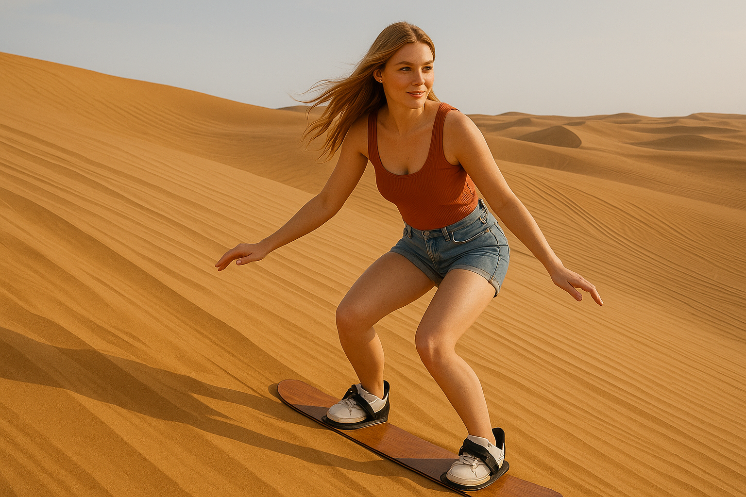 Morning Desert Safari with Pick-up & drop Camel Ride & Sandboarding