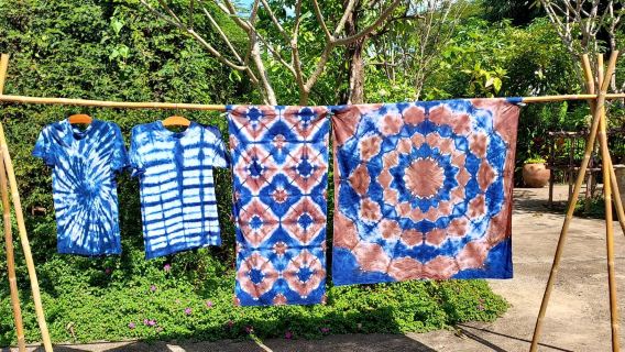 Oficina de tingimento natural em azul de Chiang Mai na Tailândia - Cotton Farm Garden House Workshop de Tingimento em Índigo Artesanato de Chiang Mai