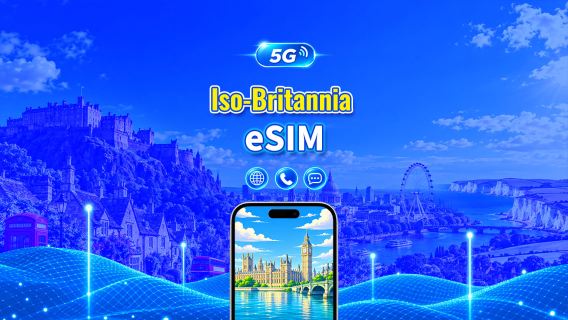 Britannia 5G eSIM | CTExcel (EE-verkko) | Kokonaismääräpaketti puheluineen | 7–30 päivää | 24 tunnin laskutus | QR-koodi
