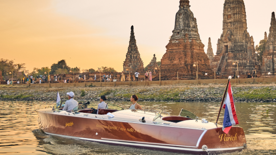 Ayutthaya: crociera di lusso in barca Hacker Craft e visita al tempio