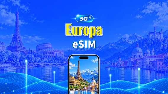 Europa 5G eSIM | Compatível com IA e TikTok | Pacote de dados diário/total | 1–30 dias | Cobrança de 24 horas | Código QR