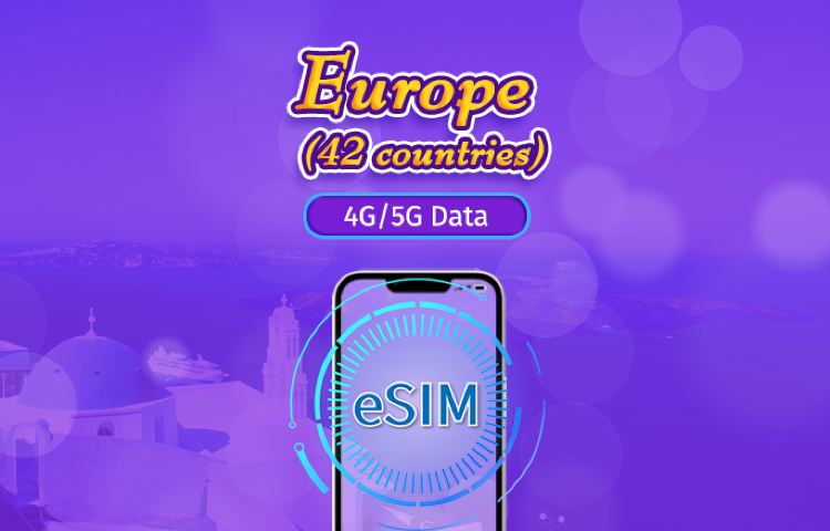 歐洲(42國)| 5G/4G eSIM | 日用包/流量包 | 1-90天 | 自然日計費 | QR code