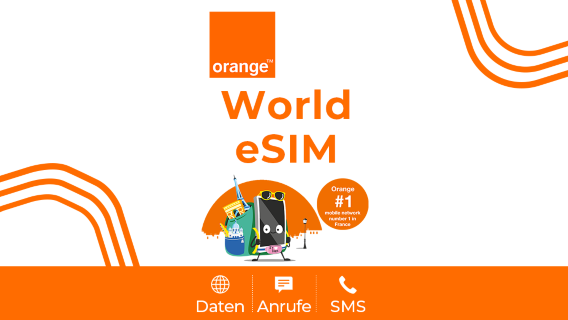 Orange World eSIM | 4G/LTE | Sprachanrufe + SMS | 31-Tage-Datenpaket: 50 MB–20 GB | Berechnung nach Kalendertagen | QR-Code