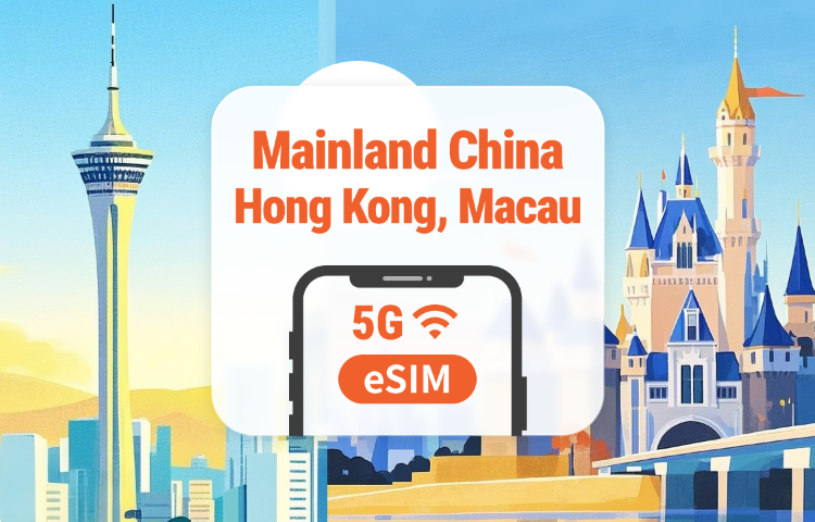 China Continental · Hong Kong · Macao 5G eSIM | Apps de IA y TikTok | 1–365 Días | Código QR