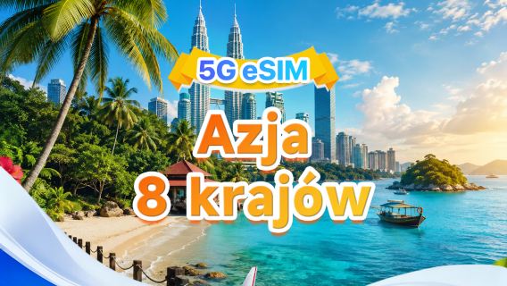 5G/4G eSIM w 8 krajach azjatyckich | Obsługa wielu sieci, obsługuje All AI i TikTok | 500 MB/dzień – łącznie 50 GB | 1–30 dni | Rozliczanie 24-godzinne | Kod QR