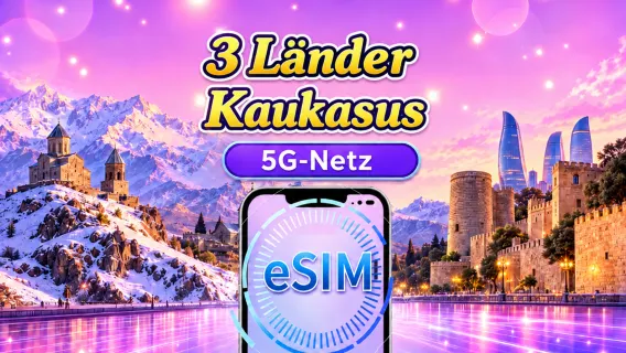5G-eSIM für 3 Kaukasus-Länder | Unterstützt Google Maps/TikTok/ChatGPT Tagespaket/Datenpaket | Abrechnung nach Kalendertagen | 1–30 Tage | QR-Code