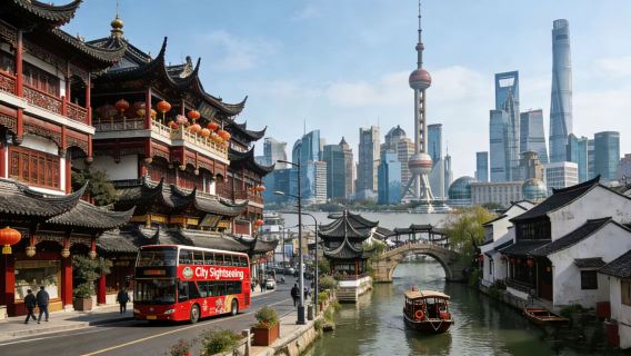 Iconic Shanghai: Yu Garden + City God Temple + Zhujiajiao Water Town + Hop-on-Hop-off Bus.