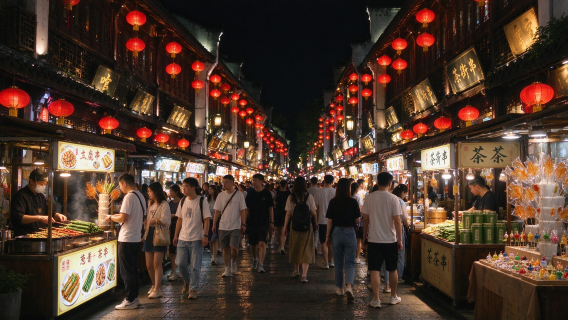 Tour notturno "Alla ricerca di Lin'an: Atmosfera notturna della dinastia Song a Wushan" (visita guidata a piedi di 2 ore)