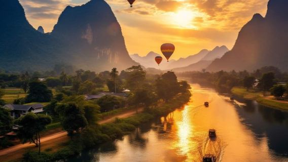 Vang Vieng, Laos: Capture the Beauty of Sunrise or Sunset with a Hot Air Balloon Ride, Including Round-Trip Transportation