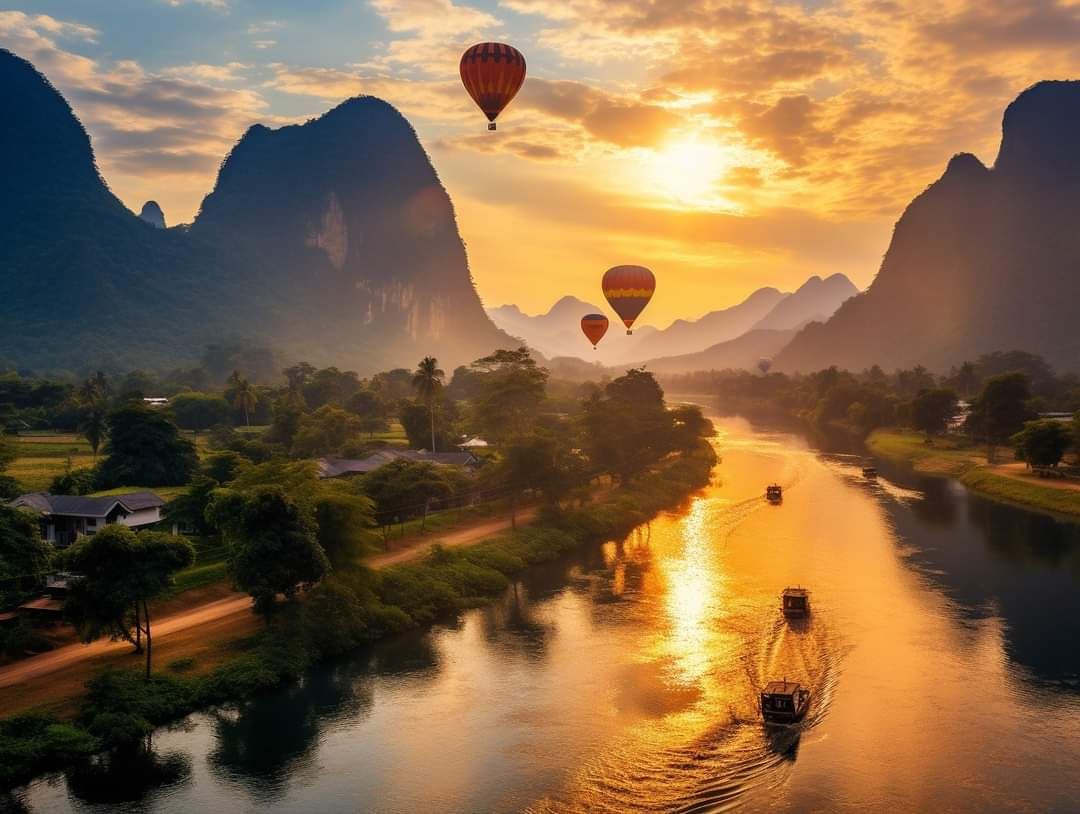 Vang Vieng, Laos: Capture the Beauty of Sunrise or Sunset with a Hot Air Balloon Ride, Including Round-Trip Transportation