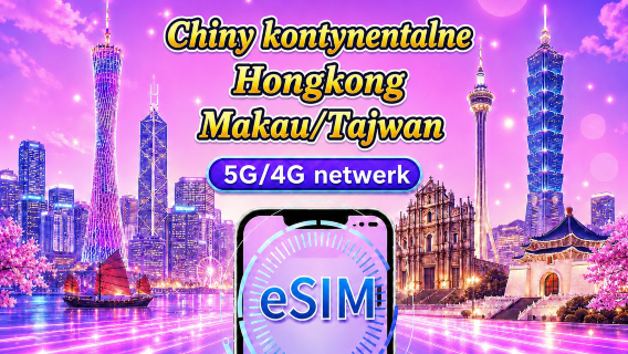 Chiny kontynentalne/Hongkong/Makau/Tajwan | eSIM 5G/4G | Dzienne pakiety/transfer danych | Rozliczenie 24-godzinne | 1-30 dni | Kod QR