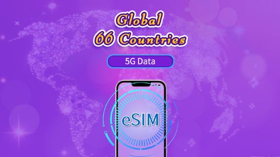 Global (66 countries) | 4G/5G eSIM | Total Package | 1-7 days | 24H Billing | Real-Name Auth Required (Hong Kong & Taiwan) | QR code