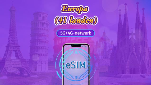 Europa (41 landen) | 5G/4G eSIM | Dagpas/Totaalpakket | Dagelijkse facturering | 1-90 dagen | QR-code