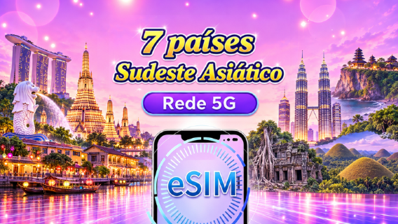 Sudeste Asiático (7 países) | eSIM 5G/4G | Pacote diário/de dados | Cobrança por 24 horas | 1-30 dias | Código QR