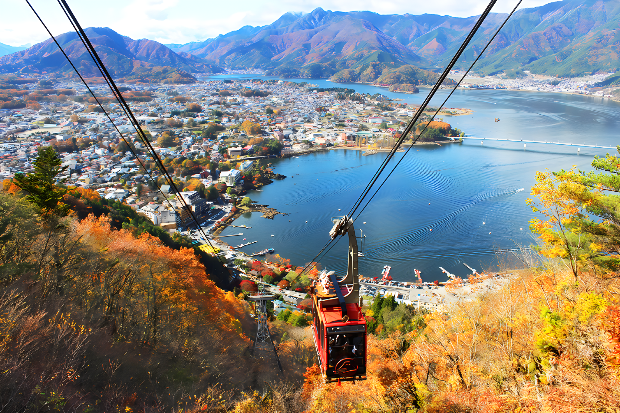 Eendaagse tour naar het panoramische uitzicht vanaf de kabelbaan van Fuji Kawaguchiko, de populaire Lawson-winkel en Oshino Hakkai, inclusief gratis kabelbaanticket