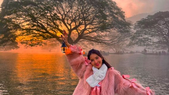 Passeio de meio dia às árvores de chuva na água em Chiang Mai, árvores de chuva centenárias, passeio de barco, nascer/pôr do sol, café dos elefantes, interação e alimentação de elefantes