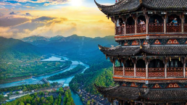 含門票丨青城山+都江堰藍眼淚可選奔馳8人團贈景區紀念鈔看川劇