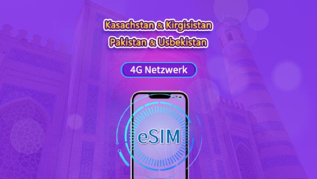 Kasachstan/Kirgisistan/Pakistan/Usbekistan | 4G eSIM | Tagespass/Gesamtpaket | 24-Stunden Abrechnung | 1–30 Tage | QR-Code