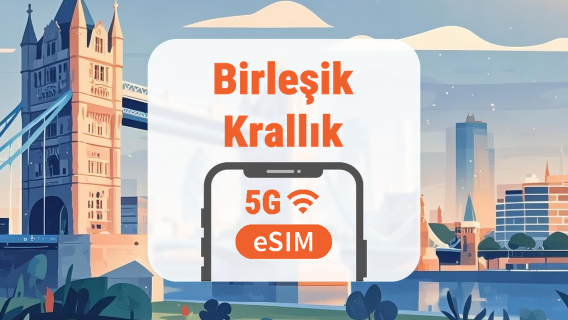 Birleşik Krallık 5G eSIM | 3 Şebeke • Tüm AI & TikTok | 1–30 Gün | QR Kod