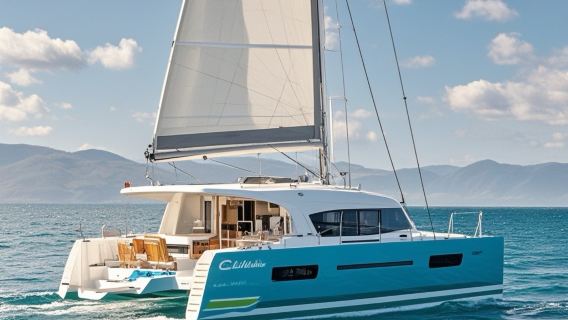 三亞遊艇出海【平穩防暈】家庭長者小朋友出行藍高450豪華雙體遊艇出海自駕體驗+海釣+滑梯航拍水果飲料