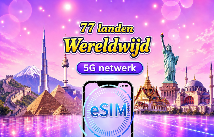 Wereldwijde eSIM (77 landen) 5G/4G | Ondersteunt Google Maps/TikTok/ChatGPT | Totaal datapakket | Facturering per 24 uur | 1–30 dagen | QR-code
